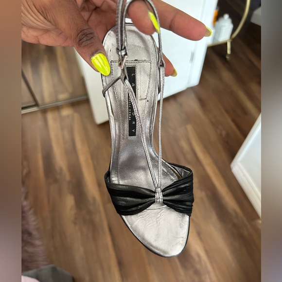 Silver & Black open toe heel - Picture 1 of 5